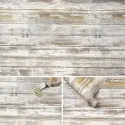 Arthome Distressed Wood Paper 43.5x305cm Self-Adhesive Removable Peel and Stick Wallpaper Vinyl Decorative Wood Plank Film Vintage Wall Covering for Furniture Surfaces Wooden Grain Paper