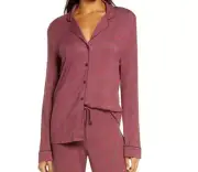 NORDSTROM Womens Sz XS MOONLIGHT PAJAMAS TOP IN RED CORDOVAN ZEBRA LS