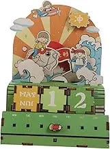 LALAFINA Unique Wooden Table Calendar Rotating Blocks for Month Easy to Use Turn Great for Desktop or Shelf