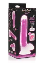 LolliCock 7" inches Glow-In-The-Dark Silicone Dildo w Balls Purple