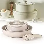 Gourmetific Cookware Set,5/9/11 Piece Nonstick Maifan Cookware Set Detachable Handle,Stackable Cookware Set,Pots with Detachable Handles Set (11 Items)