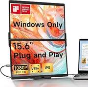 JSAUX FlipGo Lite 15.6" IPS Dual Stacked Portable Monitor, 1080P FHD Laptop Screen Extender with Built-in HUB, Magnetic Design, Single Cable for Triple Monitor Setup (Windows only)