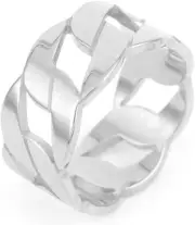 Biker Jewelry Silver Stainless Steel Curb Cuban Link Chain Rings for Women Men S