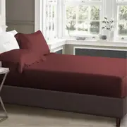 Double Size Burgundy 1000TC Silk Silky Feel Satin Fitted Sheet+Pillowcase