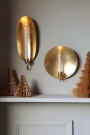 Moroccan Round Oval Brass Gold Leaf Candle Holder Wall Light snoces pair vintage