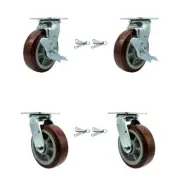 6 Inch Polyurethane Caster Set with Ball Bearings 4 Swivel Lock 2 Brake SCC