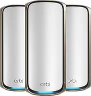 [NETGEAR] Orbi 970 Series Quad-Band WiFi 7 Mesh Network System (RBE973S), Router + 2 Satellite Extenders, Security Features, Up to 27 Gbps, Covers Up to 660 sq. m., 200 Devices, 10 Gig Internet Port