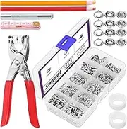 Swpeet 100 Sets 9.5mm/0.37" Silver Hollow Metal Snaps Buttons with Snap Fasteners Pliers Pull Crayons Tape Measure Assortment Kit, Leather Snap Button Fasteners Tools Kit for Clothing Sewing Crafting