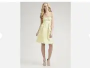 BCBGMazAzria Yellow Metallic Strapless / Spaghetti Strap Cocktail Dress size 6