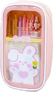 Kawaii Pencil Case Aesthetic Cute Pencil Case,1PC Cute Clear Pencil Pouch,Large Capacity Pencil Case,Children's Cartoon Stationery Bag, Cute Pencil Case Aesthetic Cute Pencil Case for Teen Girls,Pink