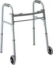 Medline Two-Button Folding Walkers with Wheels, Basic, 5 Inch