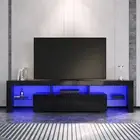 Entertainment Unit Gloss Black 180cm TV Cabinet LED Light Wood Storage Stand