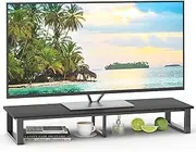aboxoo 47" TV Shelf Riser for 32-60 inch TV with Solid Black Construction and Black Oak Wood, Long TV Stand for Home Office, Computer Monitor Table for Study Office