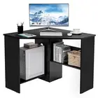 Computer Corner Desk Laptop Study Working Workstation Triangle Table w/Shelves