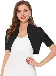 [Allegra K] Short Sleeve Shrugs for Women's Ruched Sleeve Open Front Cropped Bolero Cardigan