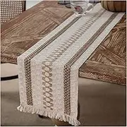 KEPTFIT Macrame Fabric Table Runner, Boho Cotton Table Runner with Tassels for Wedding Bridal Shower Shower Rustic Dining Table Decoration 12 x 72 Inch (A)