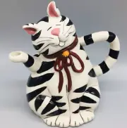 Blue Sky Ceramic Black & White Cat 8.5” Teapot HTF NIB Auth Retailer