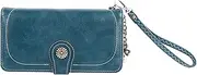 [Grcfumo] Women Large Capacity Wallet with Strap, Fashionable Leather Wristlet Purse, Three Fold Leather Credit Card Holder for Change, Mobile Phones, Cards (Peacock Blue)