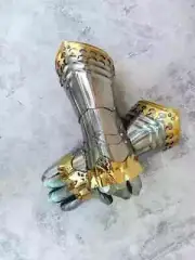 Brass Accents Medieval Gauntlet Knight Crusader Armor Steel Gauntlet Glove