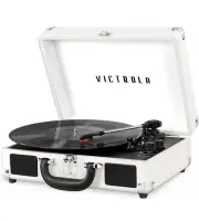 Victrola Vintage 3-Speed Bluetooth Suitcase Record Player - White/Silver