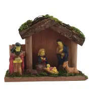 Christmas Nativity Ornament Jesus Mary & Joseph Manger Rustic Wooden