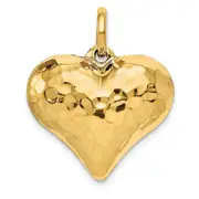 14k Yellow Gold Polished and Hammered 3-D Heart Pendant