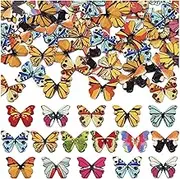 Wooden Butterfly Buttons for Crafts, 200Pcs DIY Vintage Wood Butterfly Cute Insect Buttons for Sewing 1 Inch Colorful 2 Holes Small Cartoon Decorative Buttons for Crafts Clothes Accessories