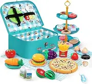 iAOVUEBY Picnic Basket Set, Kids Kitchen Pretend Playset, Girl Toys Age 3 4 5 6 Years Old Christmas Birthday Gifts
