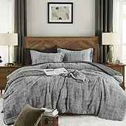 MaiRêve Charcoal Grey King Comforter Set, Textured Design Grey Crinkle Bed in A Bag King Size, King Comforter Set with 7 Pieces with Comforter, Sheets, Pillowcases & Shams 108"x 90"