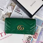 GUCCI 綠色 牛皮 雙G 壓紋 3合一 12卡 翻蓋 長夾 443436