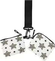[miaozhen] Cartoon Leopard Print Star White Women's Dual Wallets Busniess Card Cases Small Detachable Zipper Wristlet Wallet with Wristle Strap for Girls 2 Packs porta tarjetas de crédito, Cartoon leopard print