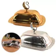 Stylish Food Container Tray in GoldSilver Stainless Steel with Dustproof Lid