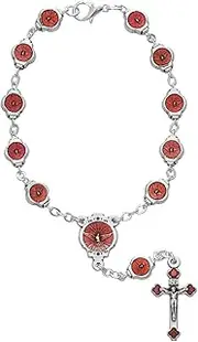 Silver Toned Red Enamel Holy Spirit Confirmation One Decade Auto Rosary 7 Inch