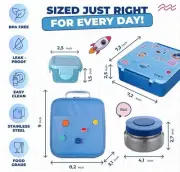 New Blue Bento Lunch Box for Kids Meals, Thermos Soup Food Jar with Fun Extras