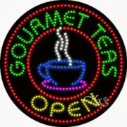 NEW “GOURMET TEAS OPEN" 26x26 SOLID & ANIMATED LED SIGN w/CUSTOM OPTIONS 21340