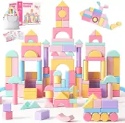 Vigorfun 110 PCS Wooden Building Blocks Set - Construction Stacking Toy with Sto