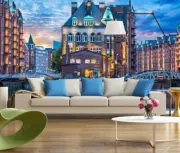 Sunset Modern City View Self-adhesive Bedroom Wallpaper Murals Poster Removable
