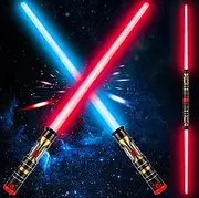 2 Pack Light Up Saber (3 Colors), 2-In-1 Led Fx Dual Swords Set With Sound (Motion Sensitive) And Expandable Handle For Galaxy War Fighters And Warriors, Halloween Party, Christmas Gift, Xmas Presents