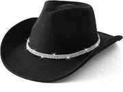 [Jastore] Glitter Silver Cowboy Hats for Girls Western Sparkly Rhinestone Cowgirl Hat for Kids