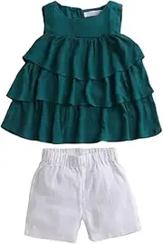 [Hopscotch] Girls Turquoise Solid Blouse And Shorts Set