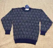 Robert Bruce Men’s Knit Sweater Geometric Pattern Blue Green Size Large