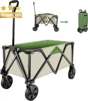 Folding Wagon HeavyDuty Collapsible Utility Cart Beach Garden 2Cup Holders Green