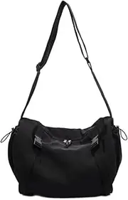 [Generic] Women Canvas Fashion Shoulder Bag Large Capacity Simple Satchel Bag Adjustable Strap Zipper Closure Outdoor Travel Bag