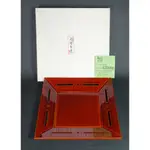 日本 飛驒名物 春慶塗 木胎漆器 紅琥珀色 四方漆器皿 (附原紙盒) 日本製茶道具食器