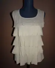 Chico's Beige Stardust Tiered Gold Sparkle Mesh Lined Tank Top Size 1 (M) NWT