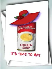 6 GET WELL CHICKEN SOUP GREETING CARDS & ENVELOPES FOR RED HAT LADIES OF SOCIETY