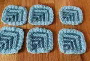 Coasters, knitted blue with stripes, squares, a set of 6, 4 inches, handmade