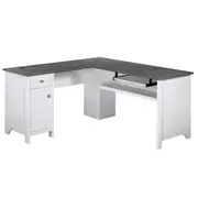 Maestro Furniture Beanca Corner L-shape Manager Office Study Desk W/ USB Charging Socket - Grey Oak & White