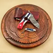 Handmade Damascus Cigar Cutter Knife With Cuban Flag Resin Handle ,Folding Knife