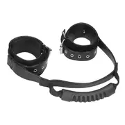 Ouch Black & White Bonded Leather Wrist Cuffs with Adjustable Straps